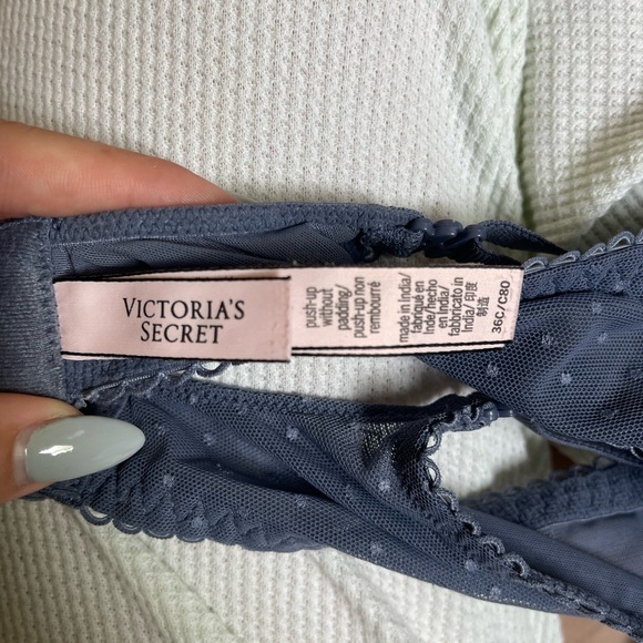 Blue polka dot lace / mesh balconette bra - Picture 3 of 3